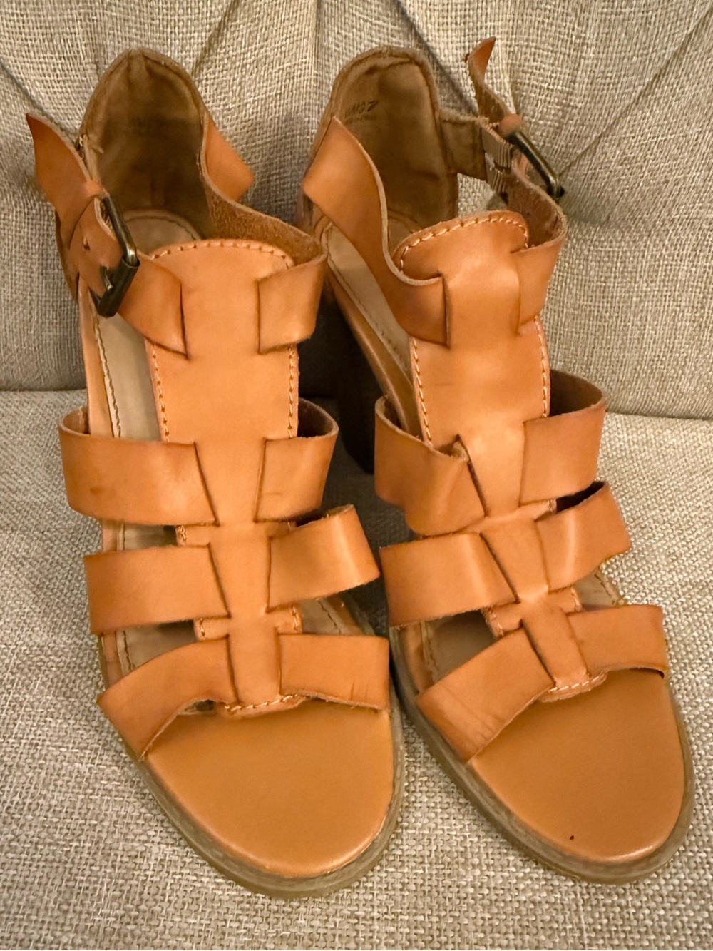 Women’s Tan Strappy Leather Heeled Sandals Size 7 boho festival